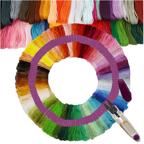 Set 150 de ate colorate si cleste, Zola, pentru broderie, impletituri si proiecte handmade, lungime fir 8 m, poliester, multicolore