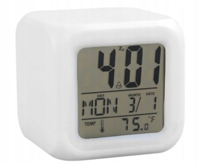 Ceas cu alarma, Zola®, functii de temperatura, data si zi, 8x8x8cm, alb