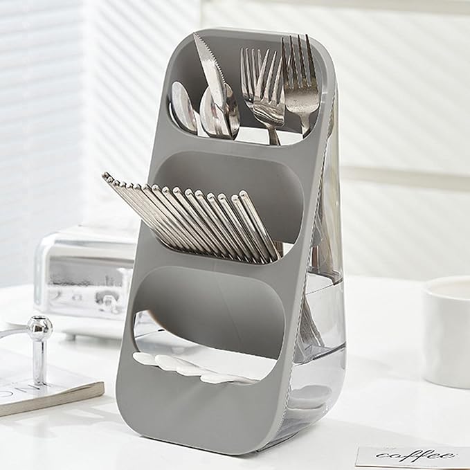 Scurgator pentru tacamuri, Zola, 3 rafturi, din plastic, 33.5x16x13 cm, gri