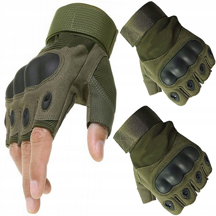 Manusi tactice de supravietuire, Zola®, fibra de carbon si cauciuc, XL, fara degete, 16 cm, kaki