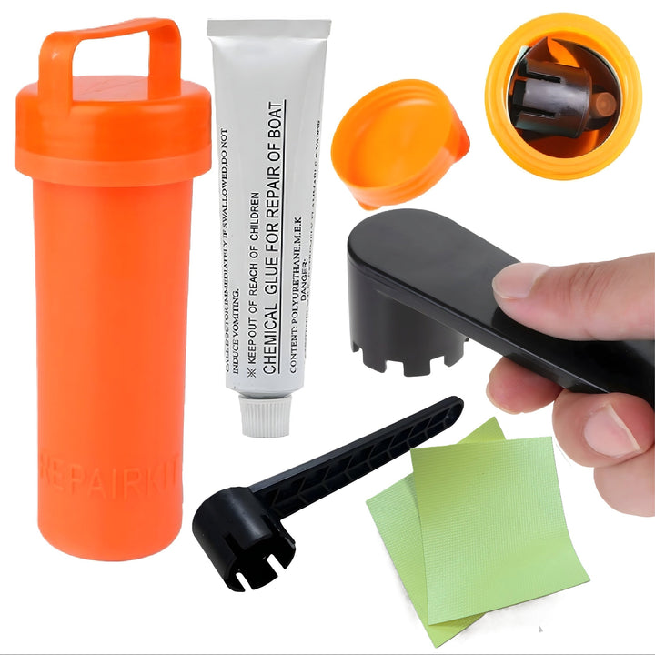 Kit reparatie SUP, caiac si barca gonflabila, Zola, petice vinil, lipici 14.8 ml, cheie valva, cutie transport