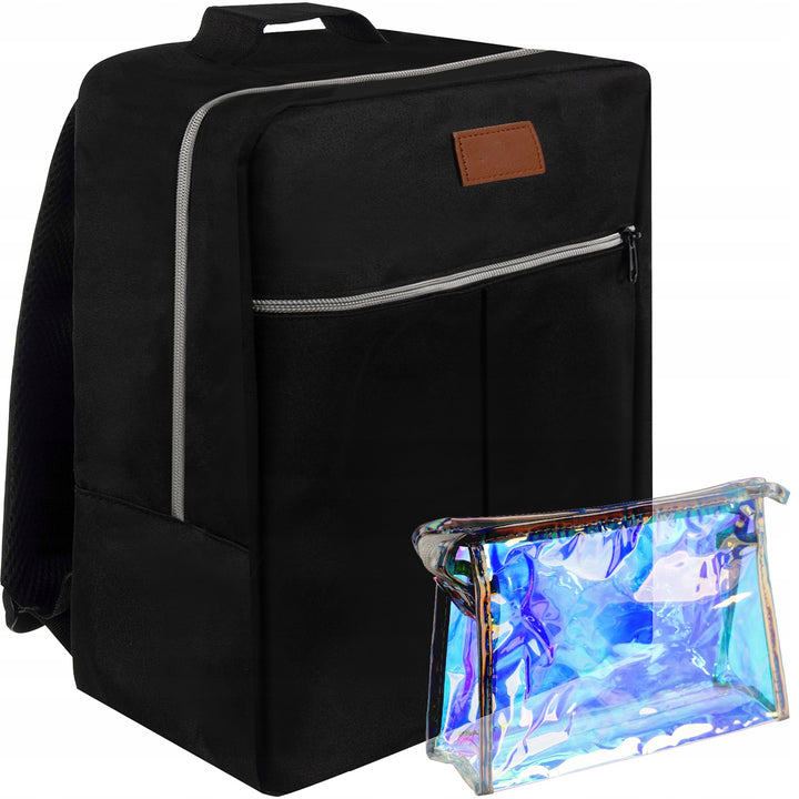 Rucsac multifunctionala voiaj/sport, Zola, material impermeabil, ideala pentru avion, geanta de cosmetice inclusa, 38 x 24 x 18 cm, negru