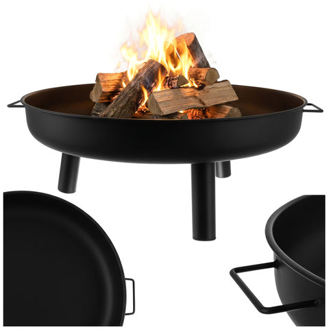 Semineu exterior de gradina si terasa, Zola, vatra de foc, diametru 80 cm, structura din fier, manere laterale transport, 89 x 32 cm, negru