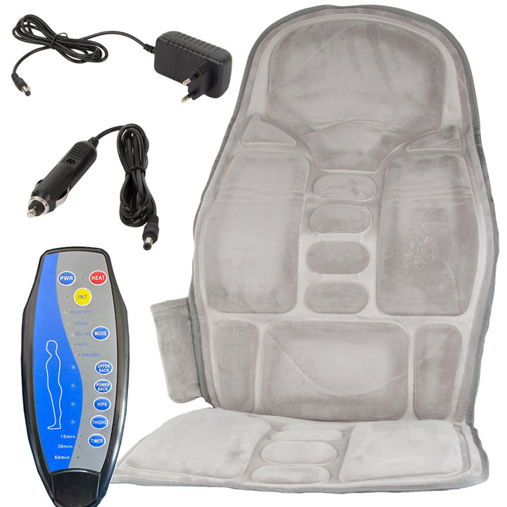 Husa scaun cu masaj, UBX, pentru masajul spatelui, bratelor, soldurilor si coapselor, 5 programe de masaj, 3 nivele de intensitate, 113x48 cm, gri