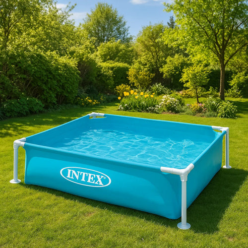 Piscina pentru copii, Intex, 122 x 122 x 30 cm, 342 l, cadru otel, PVC, albastra