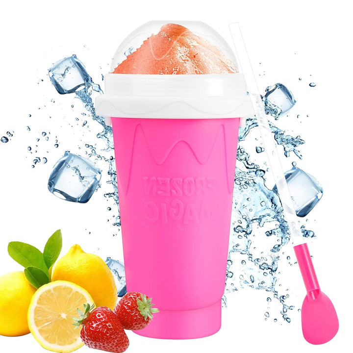 Pahar din silicon cu racire rapida, Zola, pentru preparare Slushy/Squeeze Cup/Ice juice/Milkshake, 250 ml, roz