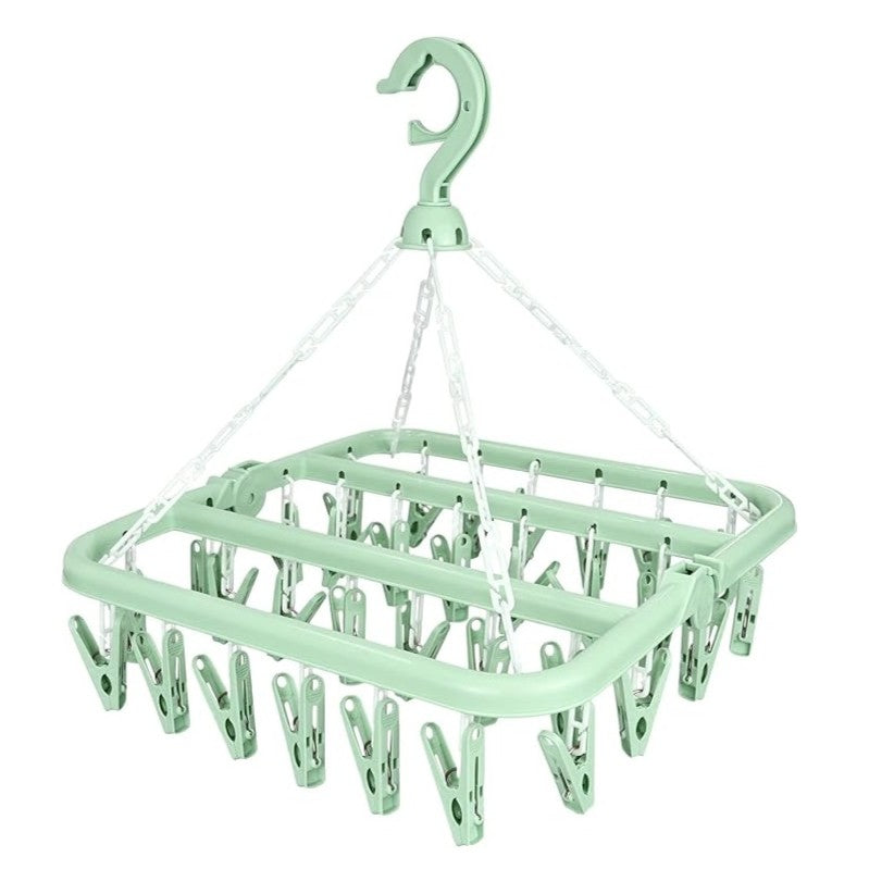 Uscator pentru lenjerie si sosete, Zola®, cu 32 clesti, plastic, 32.5x32.5 cm, verde