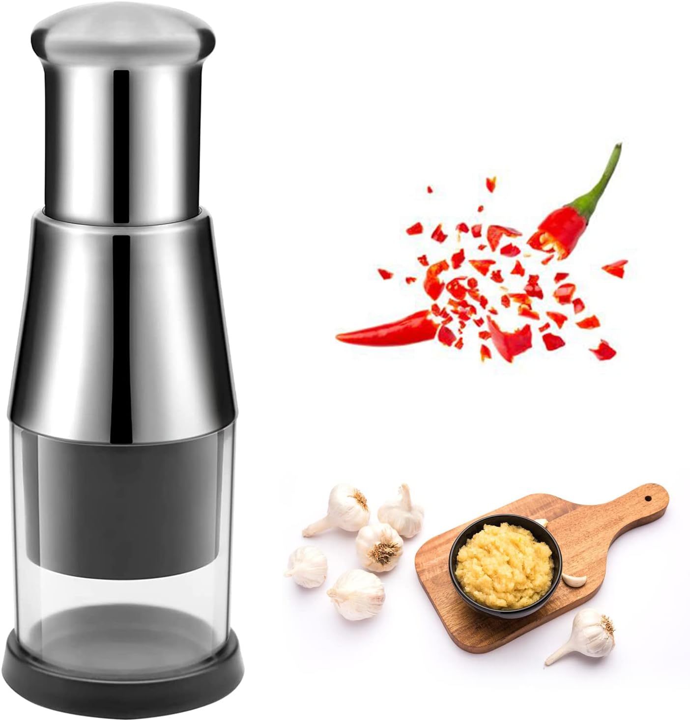 Tocator manual pentru fructe si legume, Zola, 5 lame, rotire automata, otel inoxidabil, 16 x 6 cm, negru/argintiu