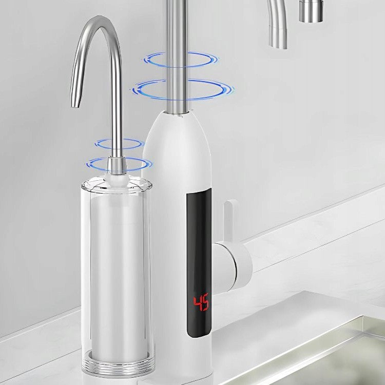 Robinet electric si filtru instant pentru incalzire apa, Zola, din inox, display LCD, rotire 360 grade, interval temperatura 30-60 grade cu afisaj,  putere 3 kW, 220V, argintiu