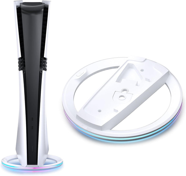 Suport vertical consola, Zola, compatibil PS5, PS5 Slim, PS5 Pro, iluminare RGB, surub fixare, alimentare USB, gri deschis