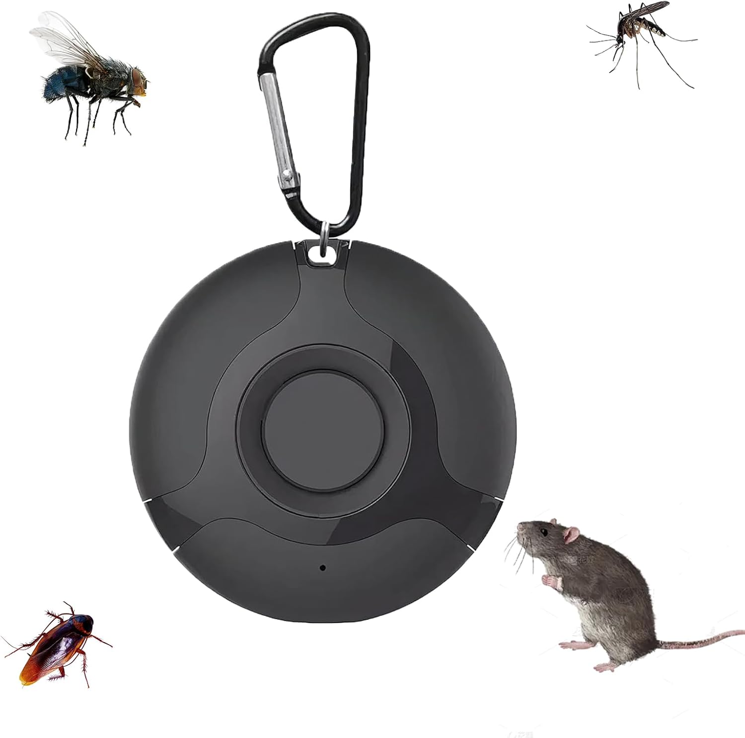 Aparat portabil cu ultrasunete impotriva insectelor si daunatorilor, Zola, cu carlig, cablu incarcare, 5.5 x 5.5 cm, negru
