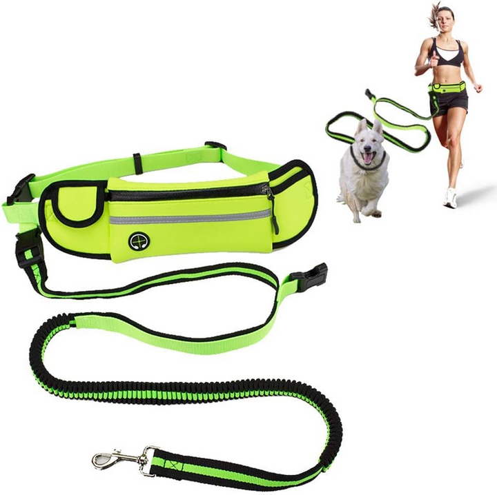 Set borseta de alergare pentru fete, Zola®, cu lesa pentru catei elastica, elemente reflectorizante,  verde