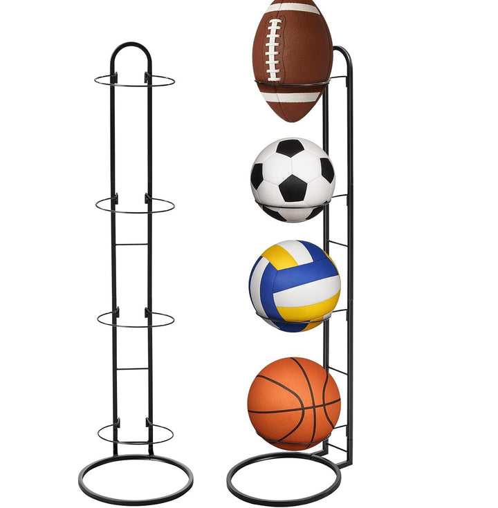Suport cu 4 spatii pentru mingi fotbal/baschet/volei, Zola, structura metalica, universal, 19 x 89 cm, negru