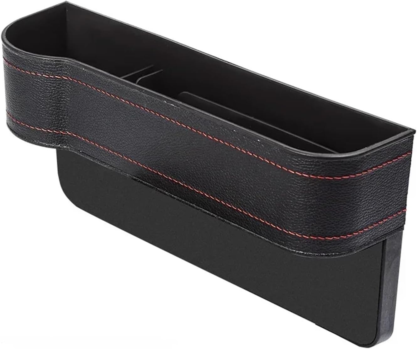 Organizator pentru masina, Zola®, cu suport de pahare, finisat cu piele ecologica, montare intre scaun si panoul central, 27x14x7 cm, negru