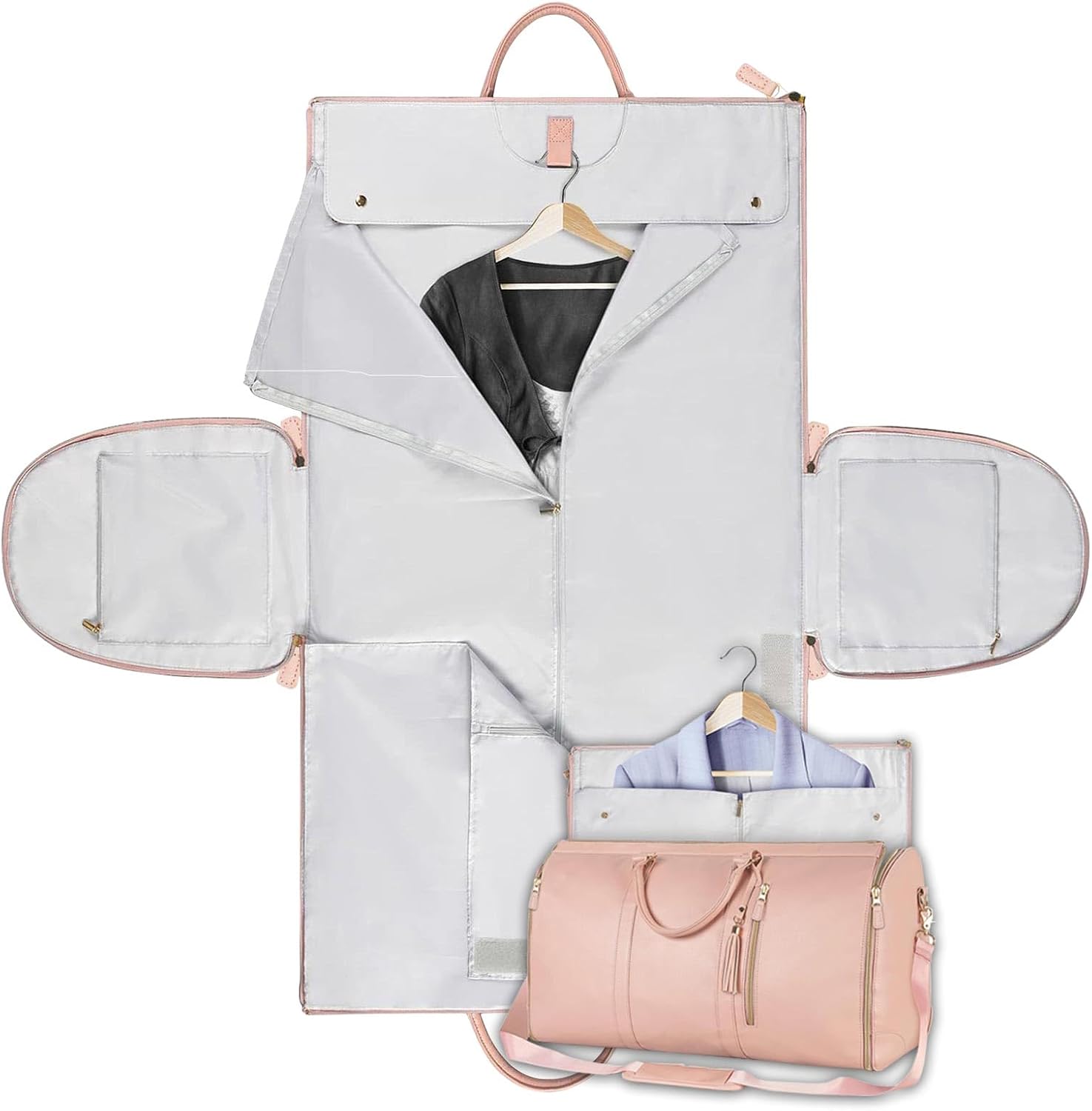 Geanta multifunctionala de voiaj, Zola, sistem agatare umerase, 53.3 x 25.4 x 31.5 cm, compartiment incaltaminte, curea 61-68.5 cm, piele ecologica, roz