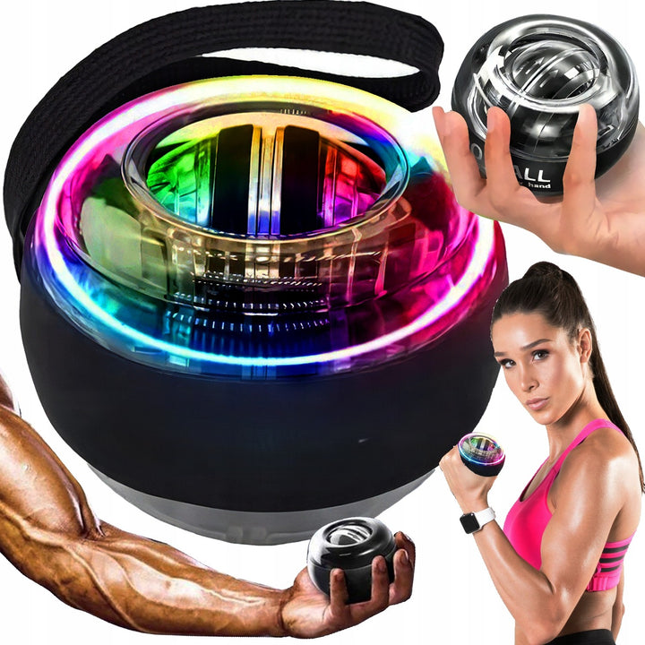 Bila giroscopica pentru antrenamentul incheieturii, Zola, iluminare LED, agatatoare, 7 × 6 cm, neagra