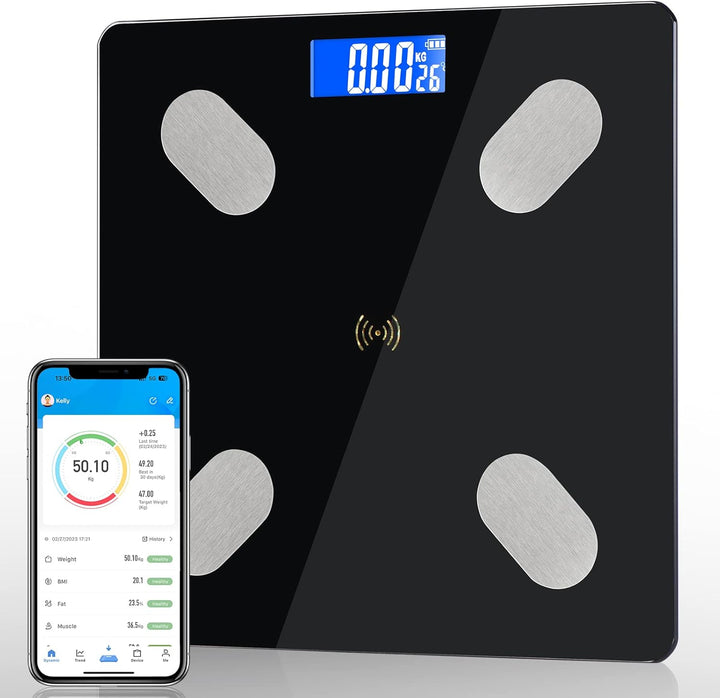 Cantar inteligent digital cu bluetooth, Zola, analiza completa a compozitiei corporale, aplicatie Android/iOS, 180 kg, negru, cu afisaj LED si memorie pentru 8 utilizatori