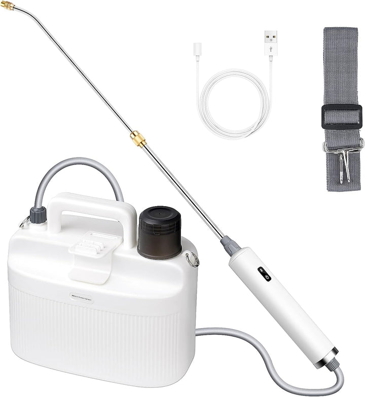 Pompa electrica de stropit, Zola, 5 L, 2200 mAh, presiune reglabila, 27.5x14x25.5 cm, lance telescopica, 28-48 cm, curea umar, alba