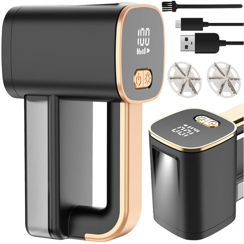 Aparat de curatat scame, Zola, afisaj LCD, 3 trepte viteza, 2 lame rezerva, USB-C, 18 x 10.5 x 7.5 cm, gri/auriu