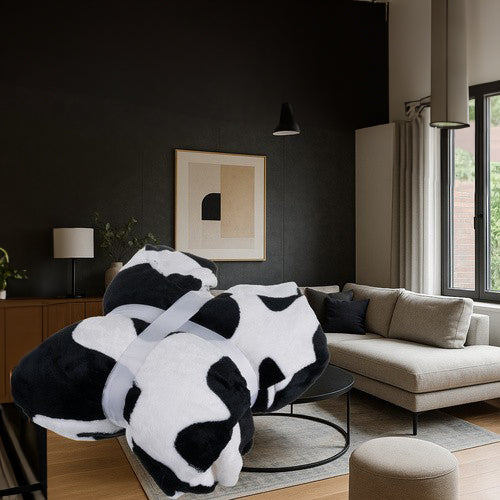 Hanorac patura cu gluga si maneci, Zola, marime universala, interior pufos, 115 x 80 cm, poliester, alb/negru