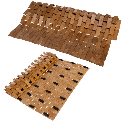 Covoras de baie din bambus, Zola, previne alunecarile, rezistent la umiditate, 80 x 50 x 1 cm, maro