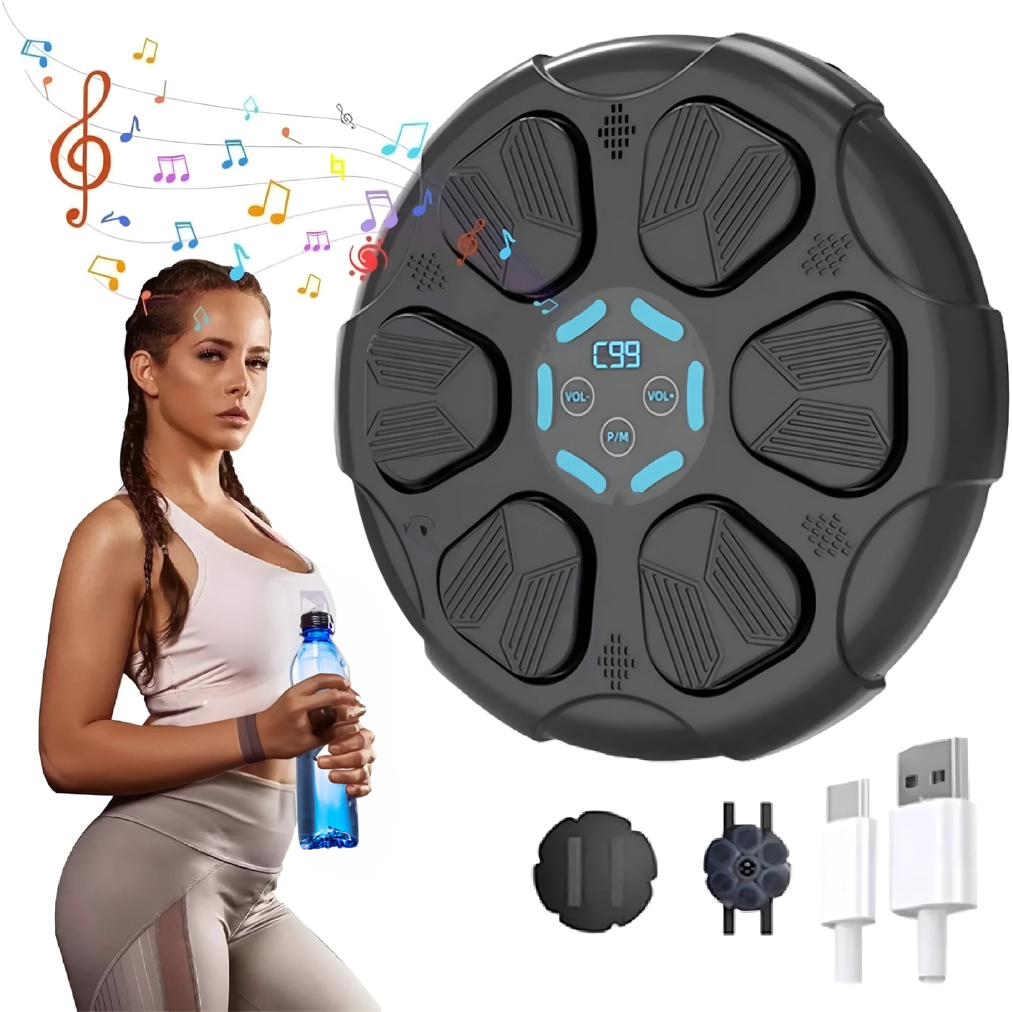 Aparat interactiv de box cu bluetooth, Zola, 9 viteza, difuzor, lumina LED, USB, 39 × 39 × 5 cm, negru