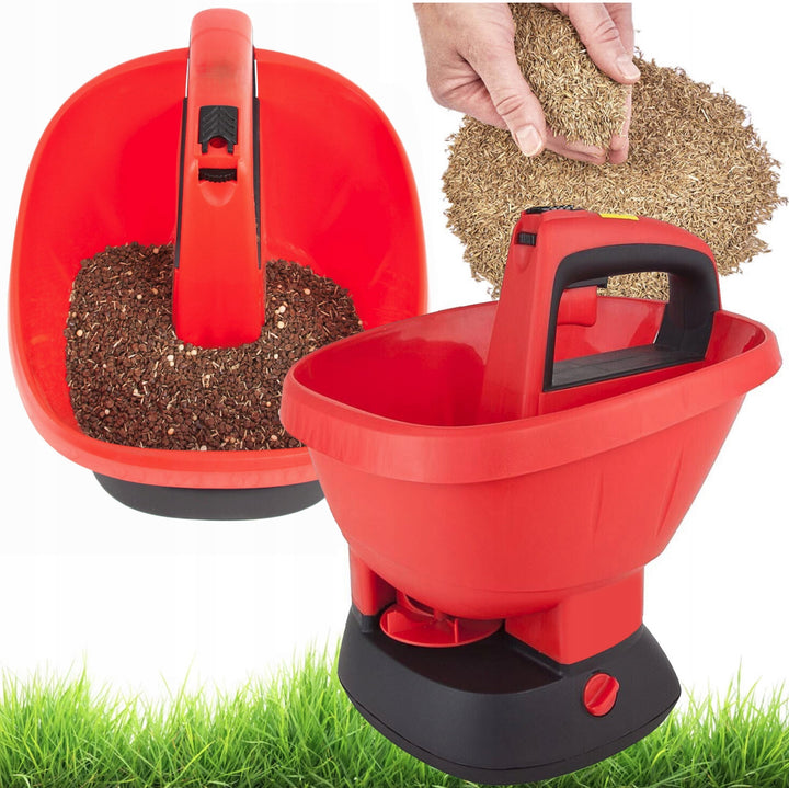 Semanatoare electrica pentru ingrasamant si seminte, Zola, capacitate 2.5 l, 5 niveluri de reglare a distantei de insamantare, viteza reglabila, raza imprastiere 1-3 m, viteza rotatie 700-1500 rpm, rosie