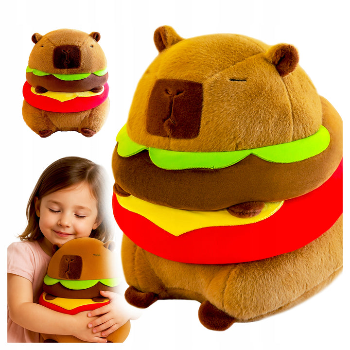 Jucarie de plus capybara burger, Zola, umplutura hipoalergenica, material exterior moale, poliester, 30 x 25 cm, maro