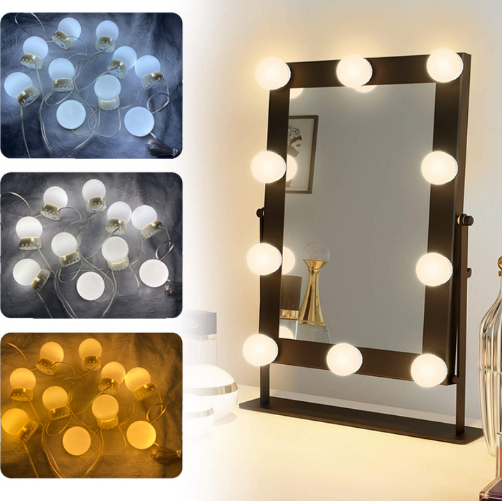 Set 10 lumini pentru oglinda, Zola®, 9 nivele de reglare, auto-adezive, plastic, 1,6W, albe