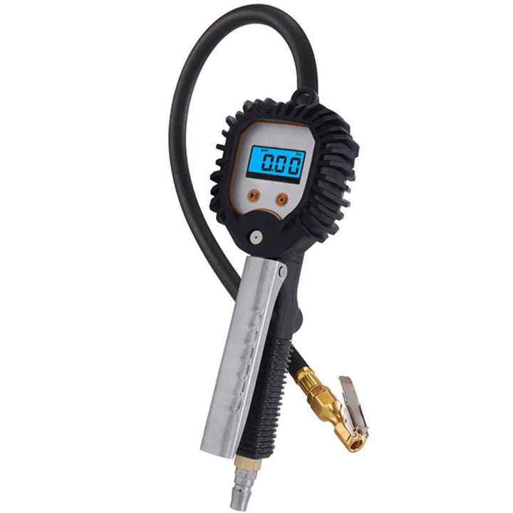 Pistol pentru umflarea anvelopelor cu manometru, Zola, conector 1/4″, afisaj LCD, presiune maxima 18 bar, precizie 0.02 bar, 4 unitati de masura, alimentare baterii, negru