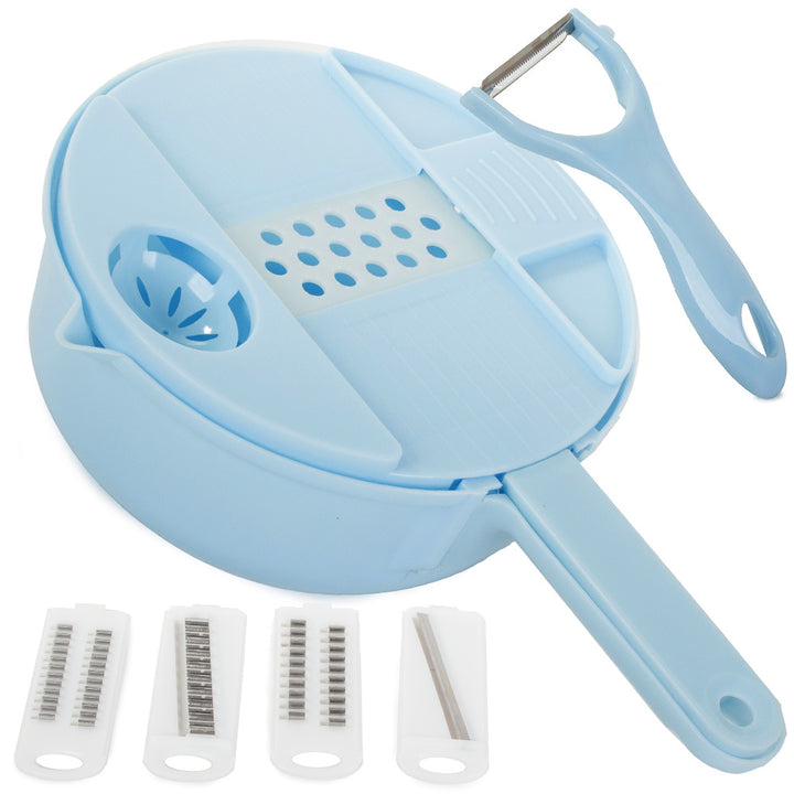 Feliator de legume,  Zola®, cu bol/strecuratoare, din plastic/otel, 5 lame diferite, maner confortabil, 21x10.5 cm