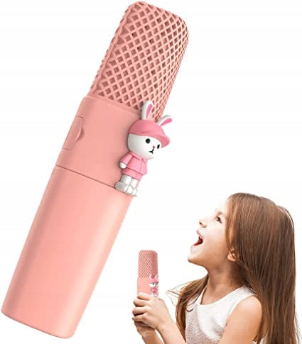 Microfon de karaoke pentru copii, Zola, wireless, Bluetooth, 5 functii de modulare a vocii, difuzor incorporat, 3W, raza de actiune 10 m, port micro-USB incarcare, roz