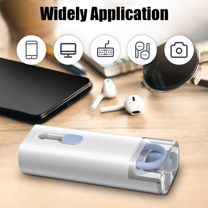 Kit multifunctional 7 in 1 pentru curatarea produselor electronice, Zola, din plastic, silicon si metal, 4.5x12.3 cm, alb