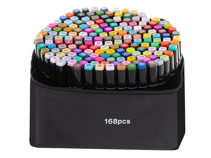 Set 168 markere duble, Zola®, cerneala pe baza de alcool, cap subtire si gros, geanta de depozitare, multicolore