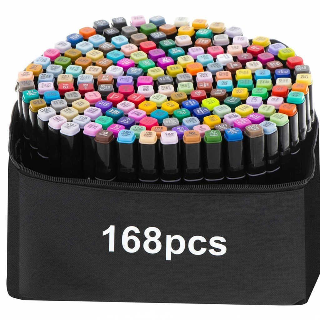 Set 168 markere duble, Zola®, cerneala pe baza de alcool, cap subtire si gros, geanta de depozitare, multicolore