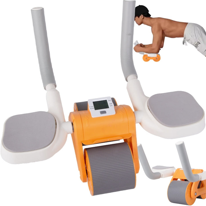 Rola cu roti duble pentru antrenamentul abdomenului, Zola, computer inteligent, afisaj LCD, manere antiderapante, roti cauciucate, portocaliu/alb