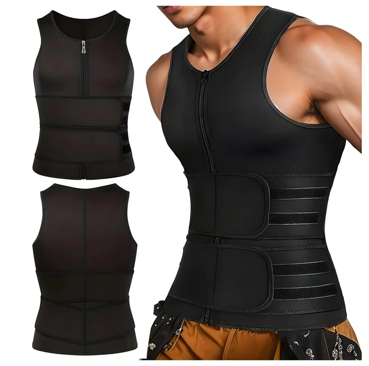Vesta de fitness din neopren pentru barbati, Zola, efect de sauna, cu fermoar si centura. marimea XL, talie 91-96 cm, negru