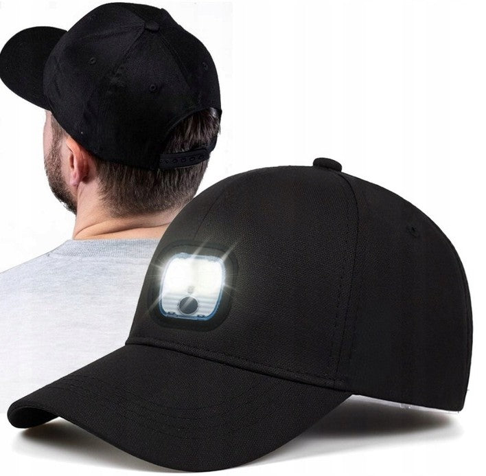 Sapca unisex cu LED, Zola, 4 moduri diferite de iluminare, reincarcabila prin port USB, curea reglabila, neagra