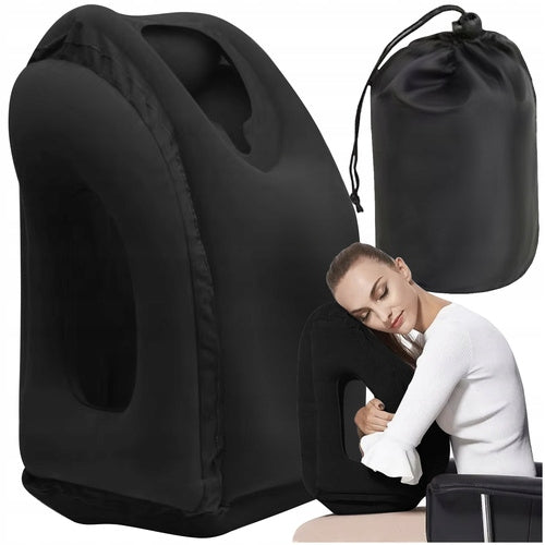 Perna gonflabila pentru calatorie, Zola, ergonomica, husa depozitare, 50 x 25 x 35 cm, neagra