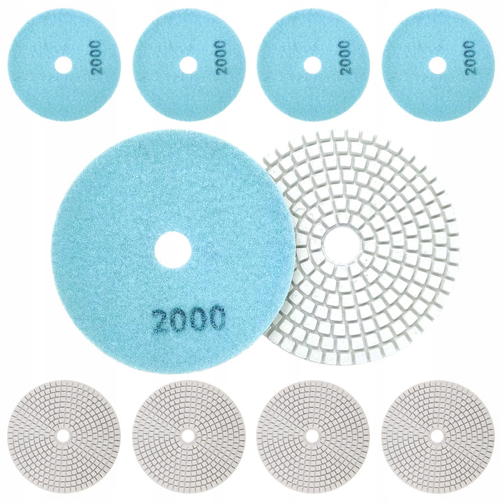 Set 10 discuri diamantate pentru lustruit si slefuit, Zola, diametru 80 mm, granulatie 2000,  prindere velcro, pentru gresie, piatra, ceramica, marmura, tigla, teracota, folosire uscata si umeda, albastru deschis