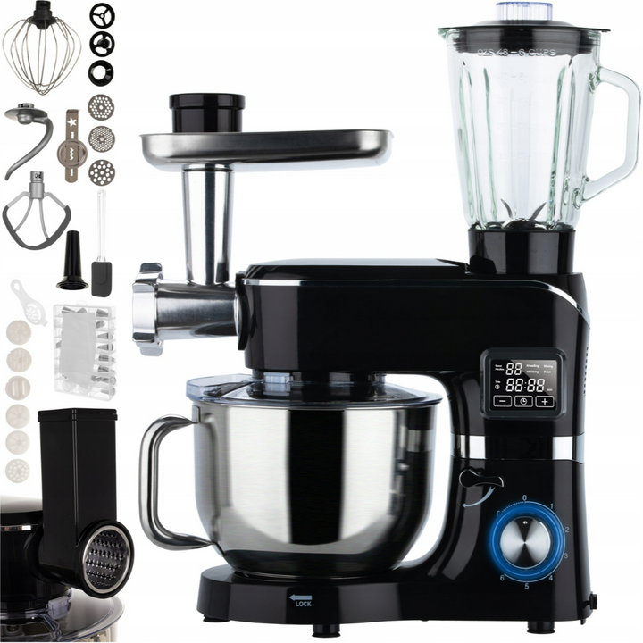 Mixer 3 in 1 tocator si blender, Zola, 6.2 l, 2200 W, 3 accesorii, 6 viteze, control tactil, timer, protectie bol, retete, bol inox, negru/argintiu  la ala mare
