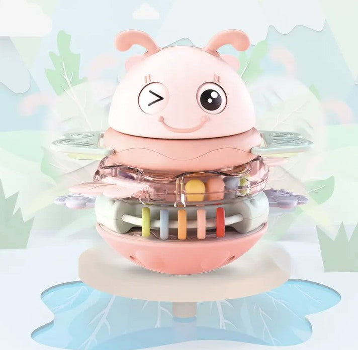 Jucarie educativa 3 in 1, Zola, zraganitoare, dentitie, turnulet muzical, 16 x 15 cm, roz