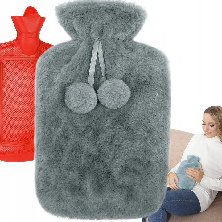 Perna pentru apa calda, Zola, capacitate 1.7 l, din cauciuc,  husa pufoasa, 35 x 20 cm, gri