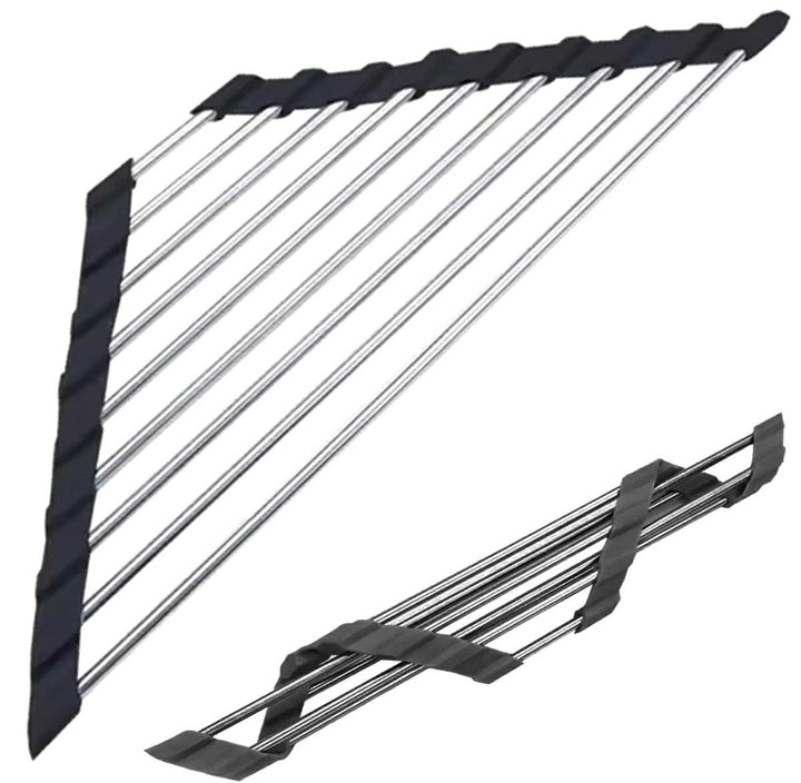 Scurgator de colt multifunctional pliabil, Zola®, otel inoxidabil, marginile din silicon, negru, 41 x 17 cm