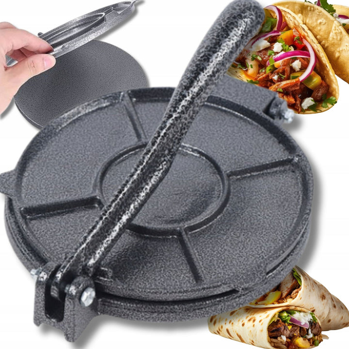 Presa manuala pentru tortilla, Zola, din metal, diametru 16 cm, antiaderenta, gri