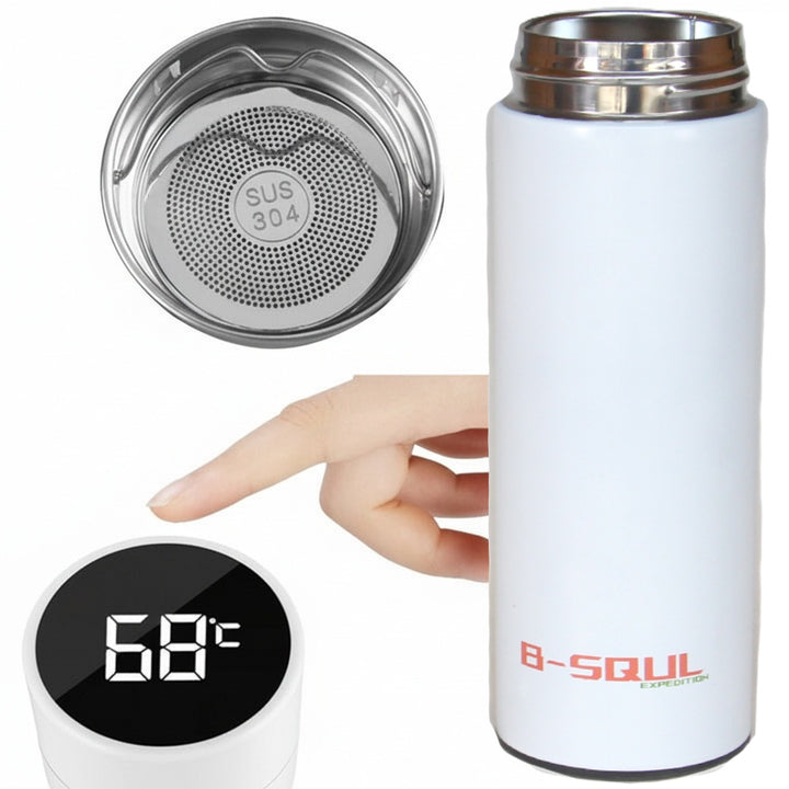 Termos smart cu indicator de temperatura, Zola, din otel inoxidabil, 500 ml, alb