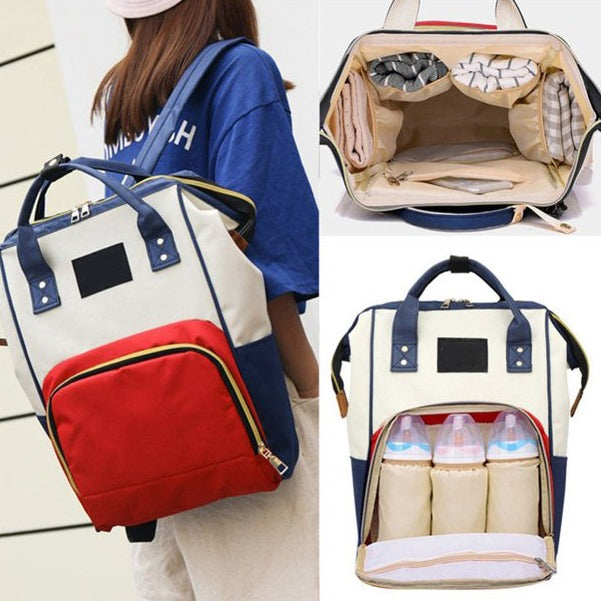 Rucsac/geanta multifunctionala, Zola®, Ideal pentru mamici, alb cu rosu, 46x36x20 cm
