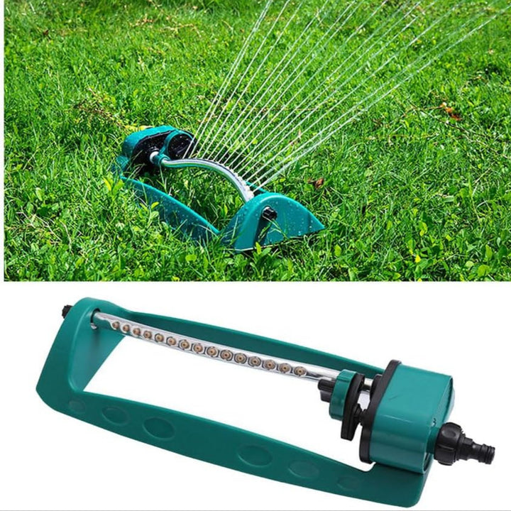 Aspersor oscilant, Zola, 16 duze, din plastic, suprafata de stropire 336 m2, temperatura maxima a apei 60 grade Celsius, 43.5x16x7 cm, verde