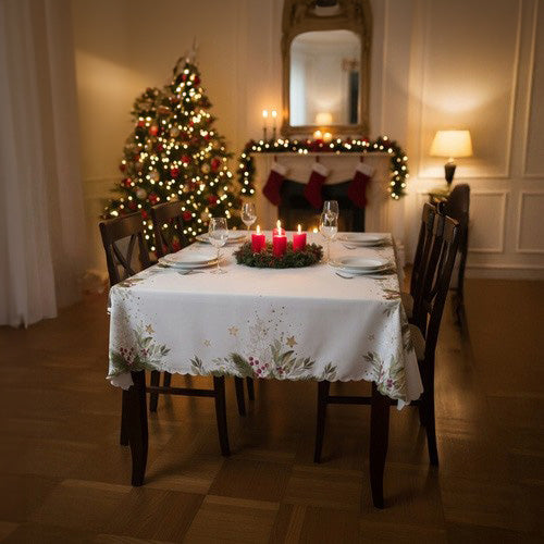 Fata de masa model festiv, Zola, 220 x 140 cm, poliester, alba