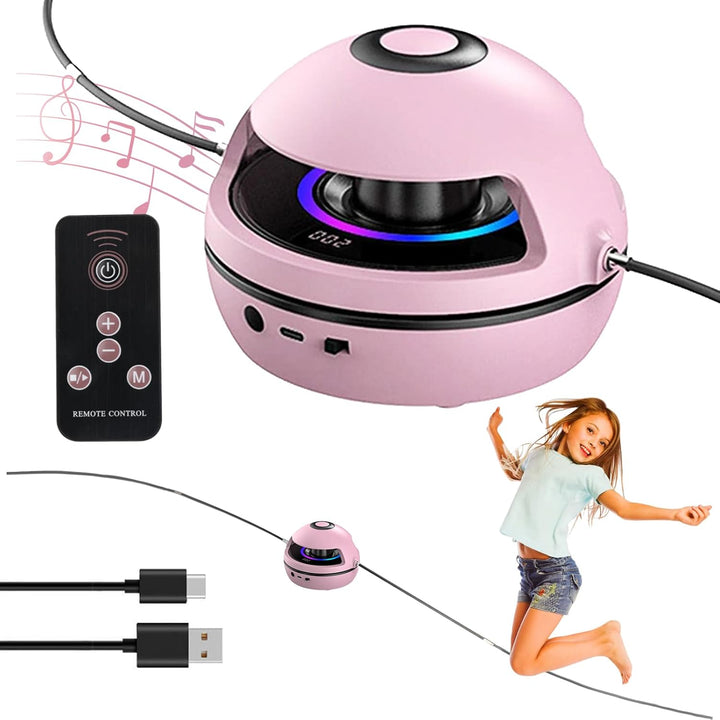 Coarda de sarit automata intelingenta, Zola, 5W, 1500mAh, 10 niveluri viteza, 2 franghii 70 cm, Bluetooth 5.1, difuzor incorporat, contor LED, telecomanda,136 × 130 × 95 mm, roz